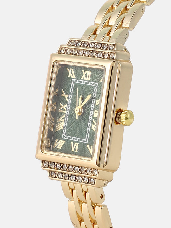 The Victoria Roman Rectangular Watch - California Gold