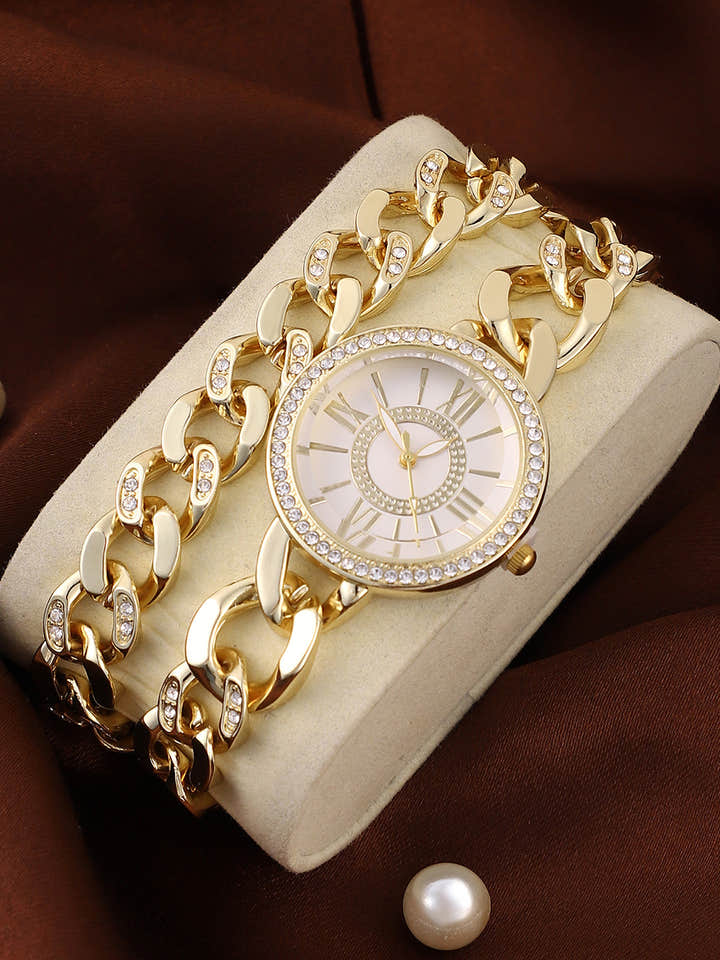 The Dual-Chainlink Roman Round Watch - California Gold