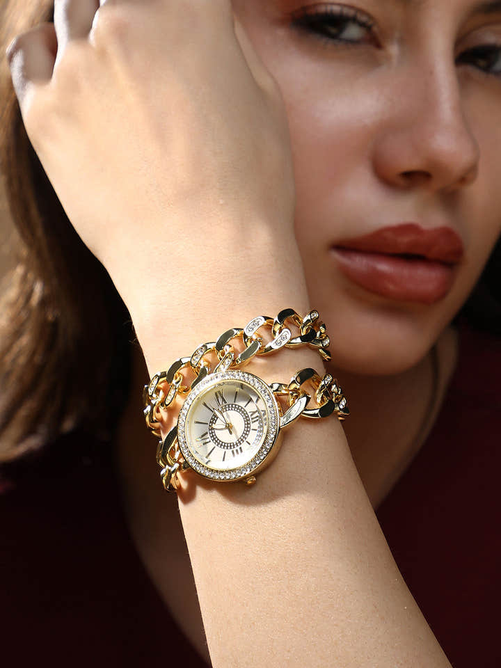 The Dual-Chainlink Roman Round Watch - California Gold