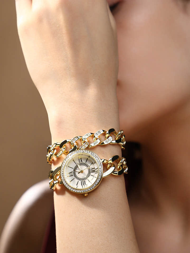 The Dual-Chainlink Roman Round Watch - California Gold