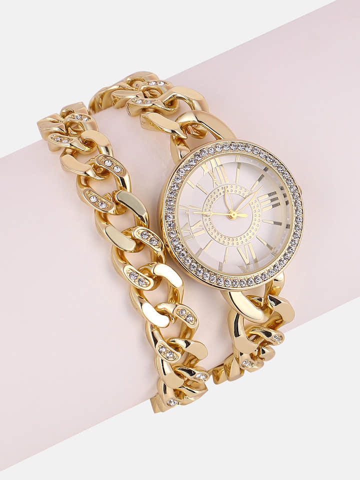 The Dual-Chainlink Roman Round Watch - California Gold