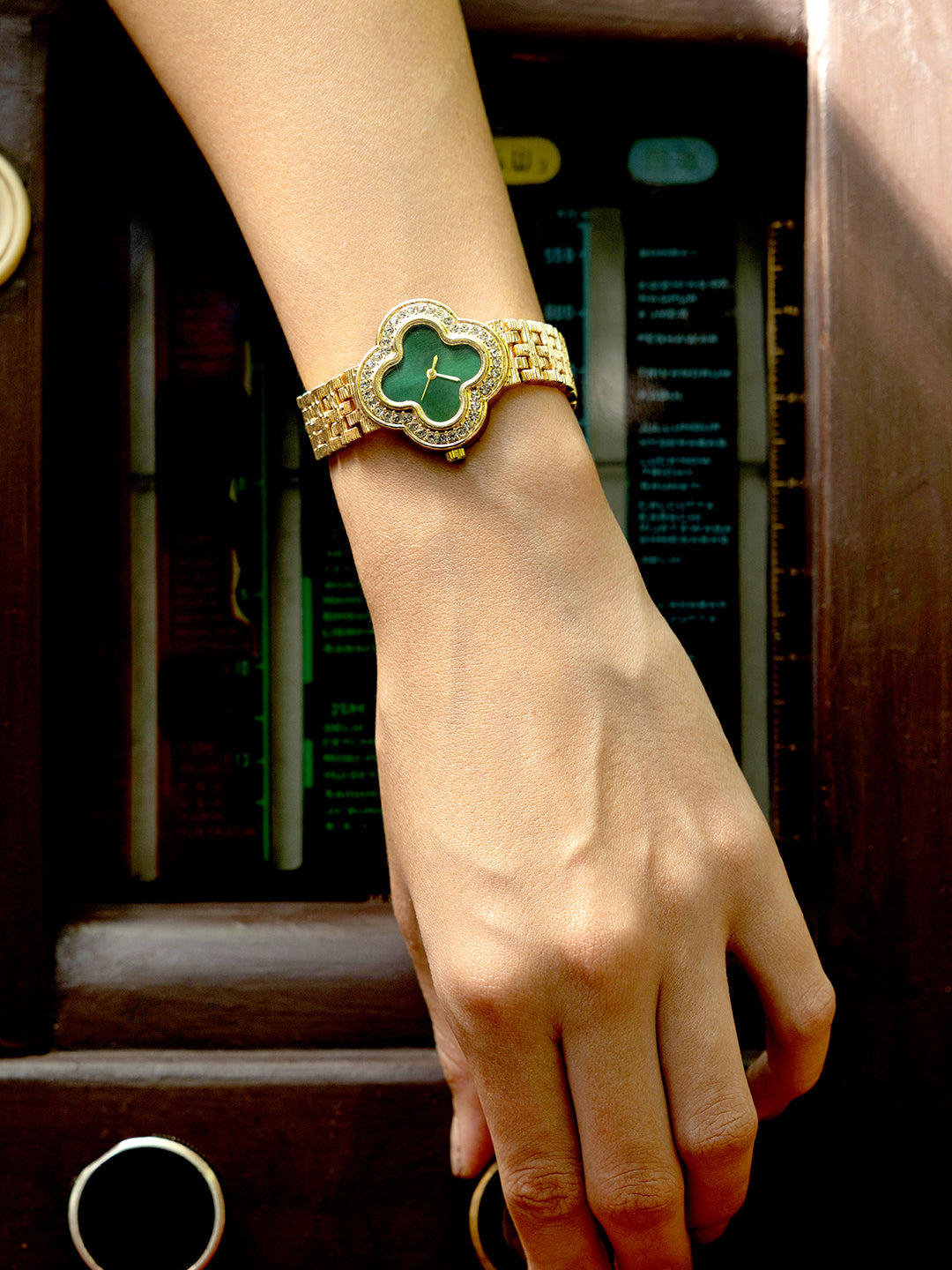 The Clover Luxe Dial Watch-Emerald Gold