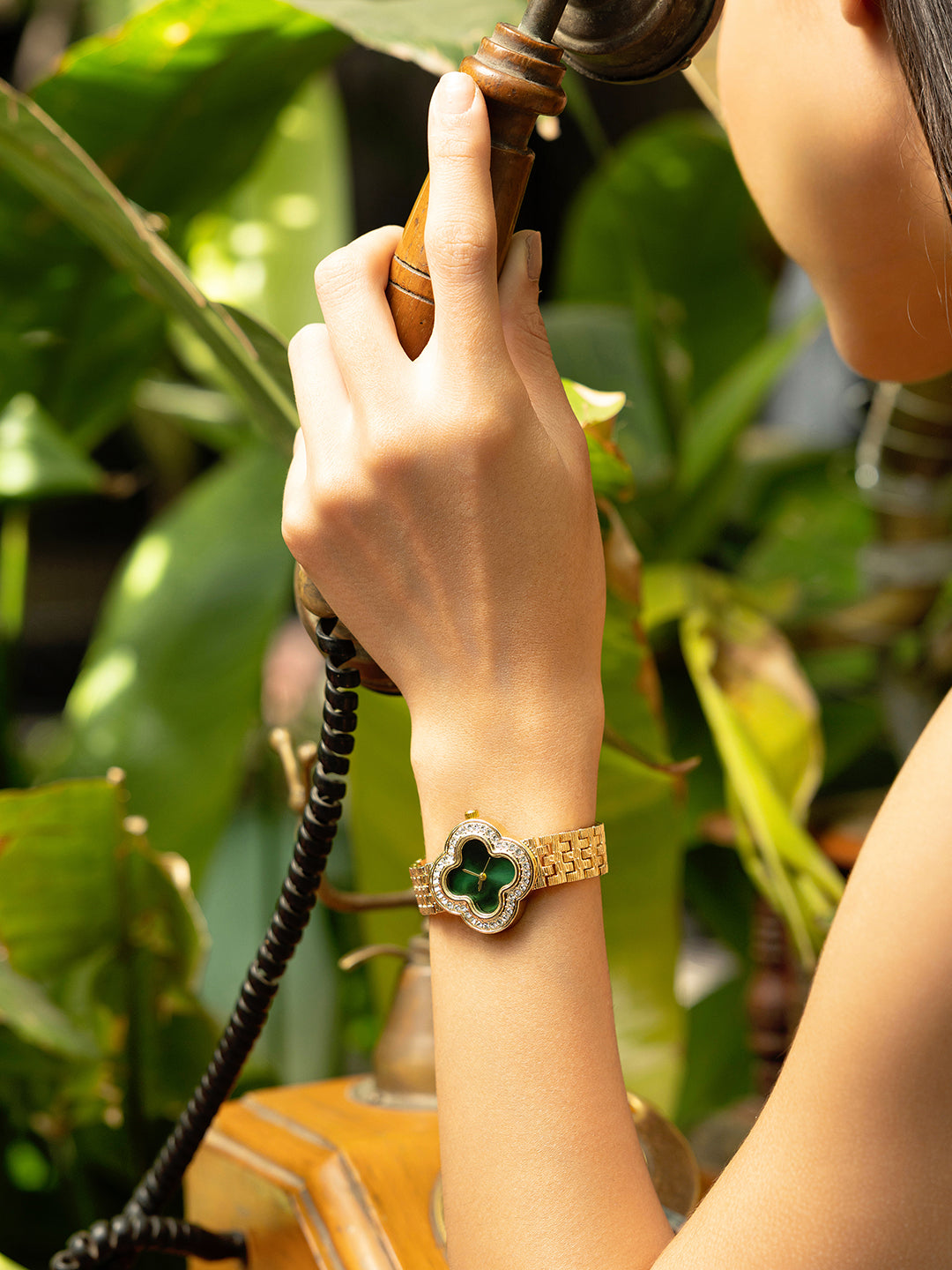 The Clover Luxe Dial Watch-Emerald Gold