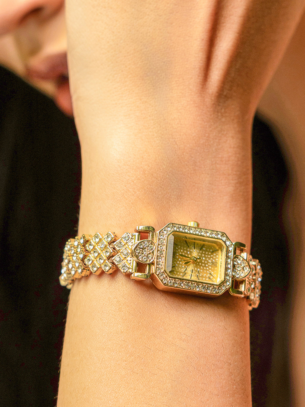 The Regal Crystal Frame Watch-Champagne Gold