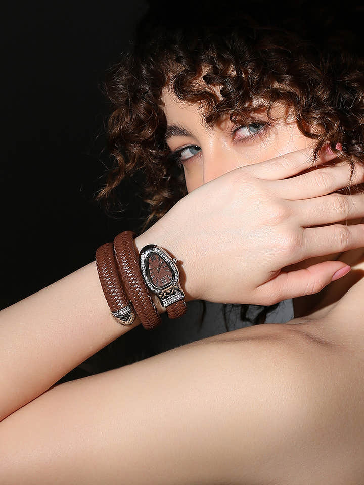 The Aurora Wrap Oval Watch -  Classic Brown