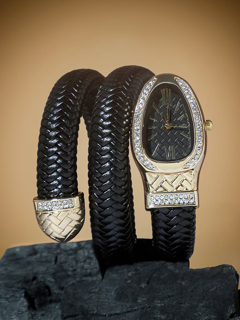 The Aurora Wrap Oval Watch -  Onyx Black
