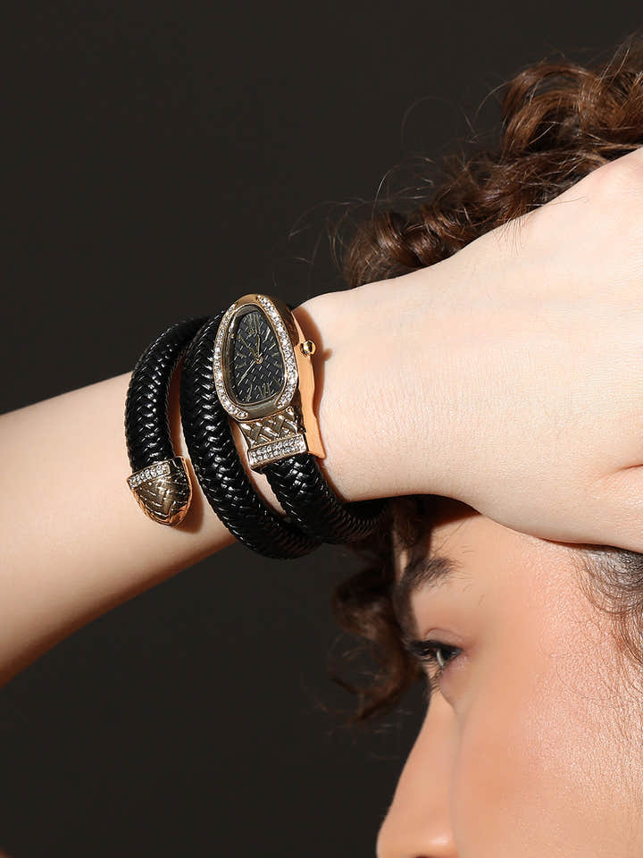 The Aurora Wrap Oval Watch -  Onyx Black