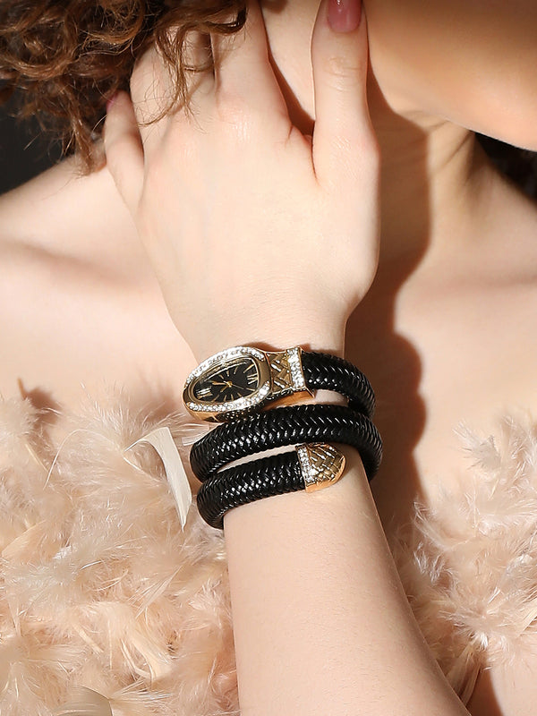 The Aurora Wrap Oval Watch -  Onyx Black