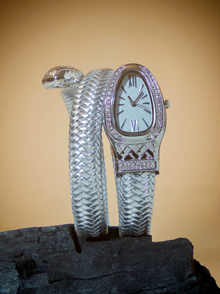 The Aurora Wrap Oval Watch -  Metallic Silver