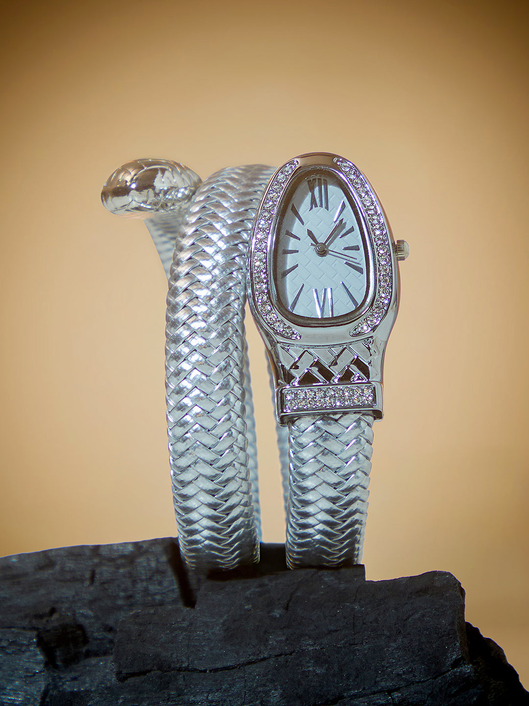 The Aurora Wrap Oval Watch -  Metallic Silver