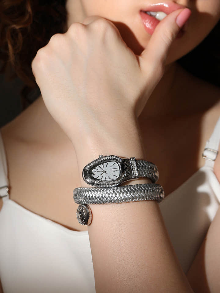 The Aurora Wrap Oval Watch -  Metallic Silver
