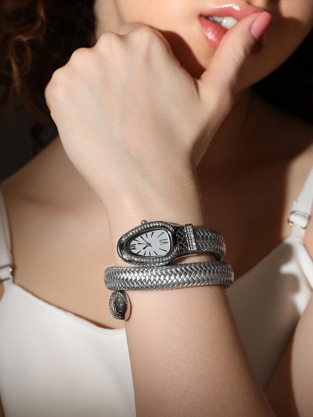 The Aurora Wrap Oval Watch -  Metallic Silver