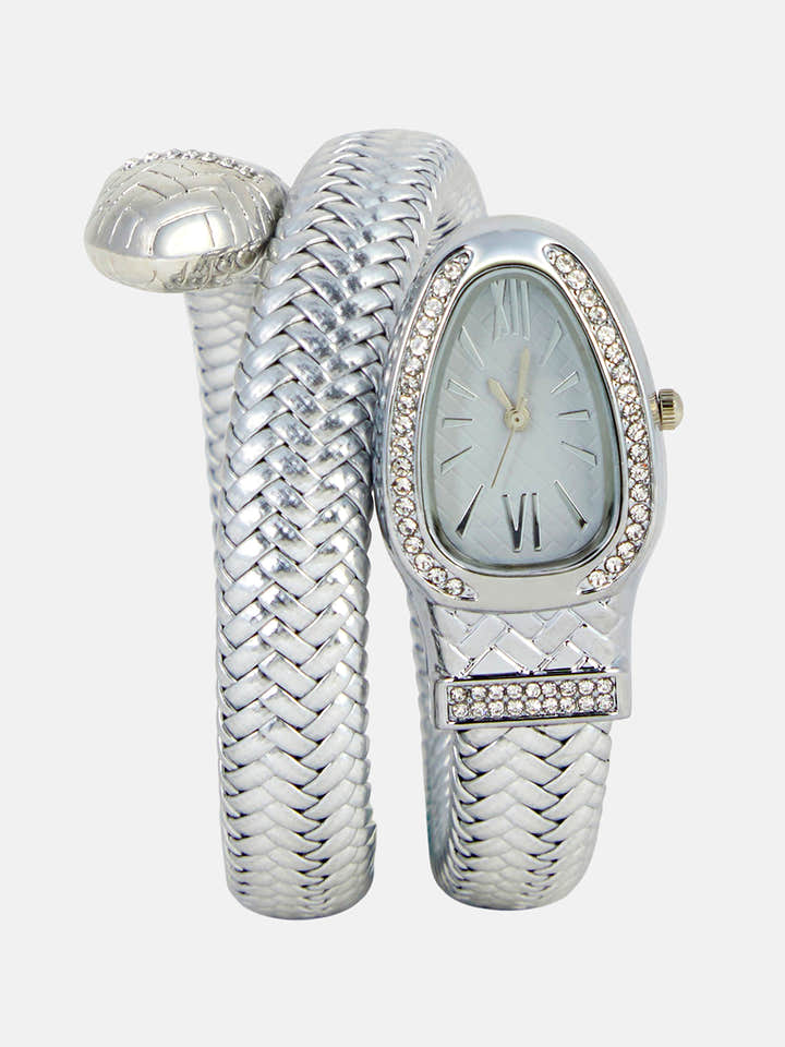 The Aurora Wrap Oval Watch -  Metallic Silver