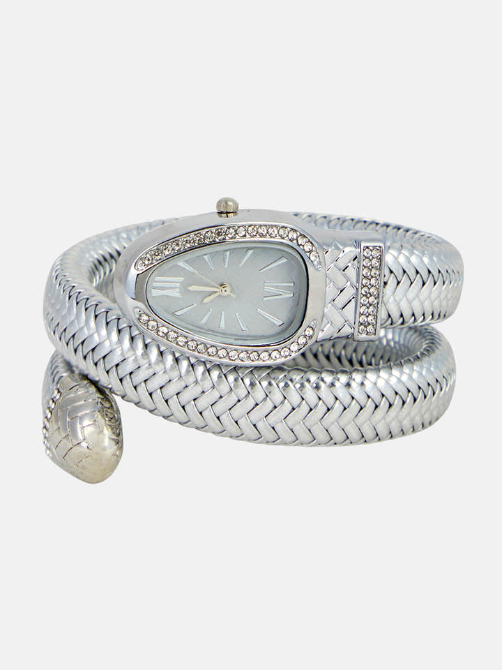The Aurora Wrap Oval Watch -  Metallic Silver