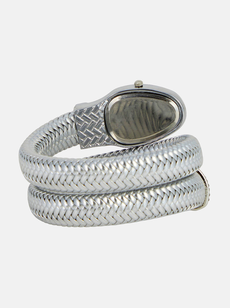 The Aurora Wrap Oval Watch -  Metallic Silver