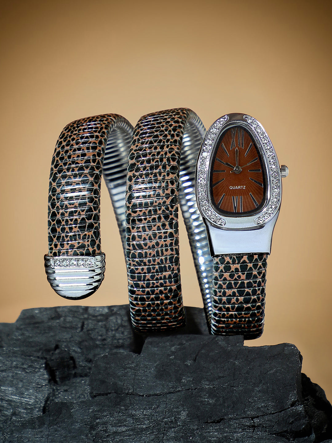 The Aurora Wrap Oval Watch -  Leopard Brown