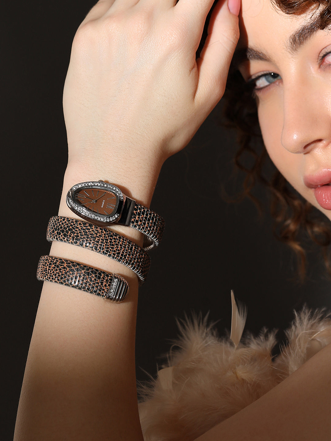 The Aurora Wrap Oval Watch -  Leopard Brown