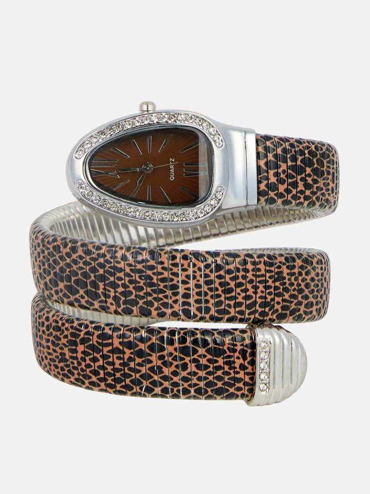 The Aurora Wrap Oval Watch -  Leopard Brown