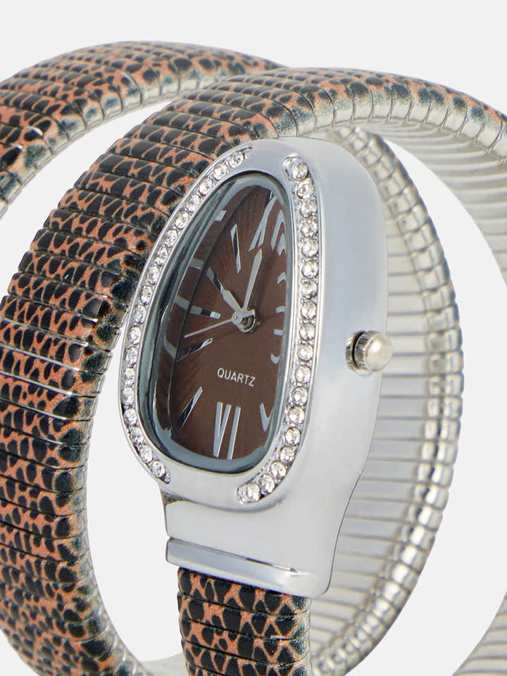 The Aurora Wrap Oval Watch -  Leopard Brown