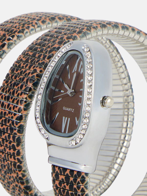 The Aurora Wrap Oval Watch -  Leopard Brown