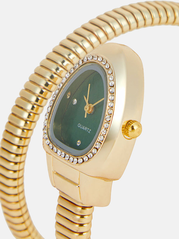 The Aurelia Gem Wrap Oval Watch -  Emerald Green