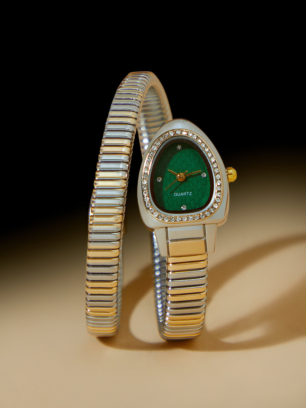 The Aurelia Gem Wrap Oval Watch -  Rose Gold & Emerald