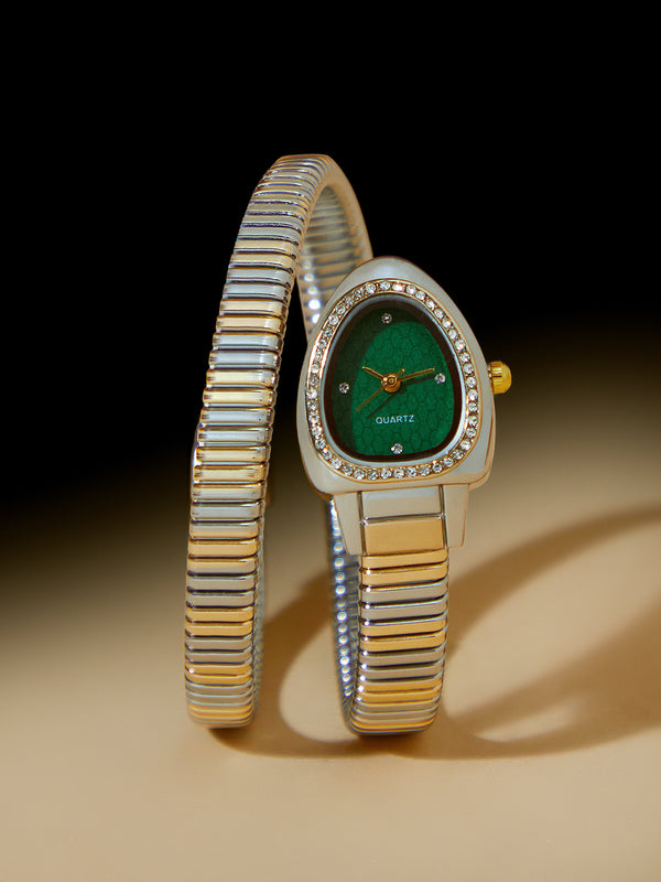 The Aurelia Gem Wrap Oval Watch -  Rose Gold & Emerald