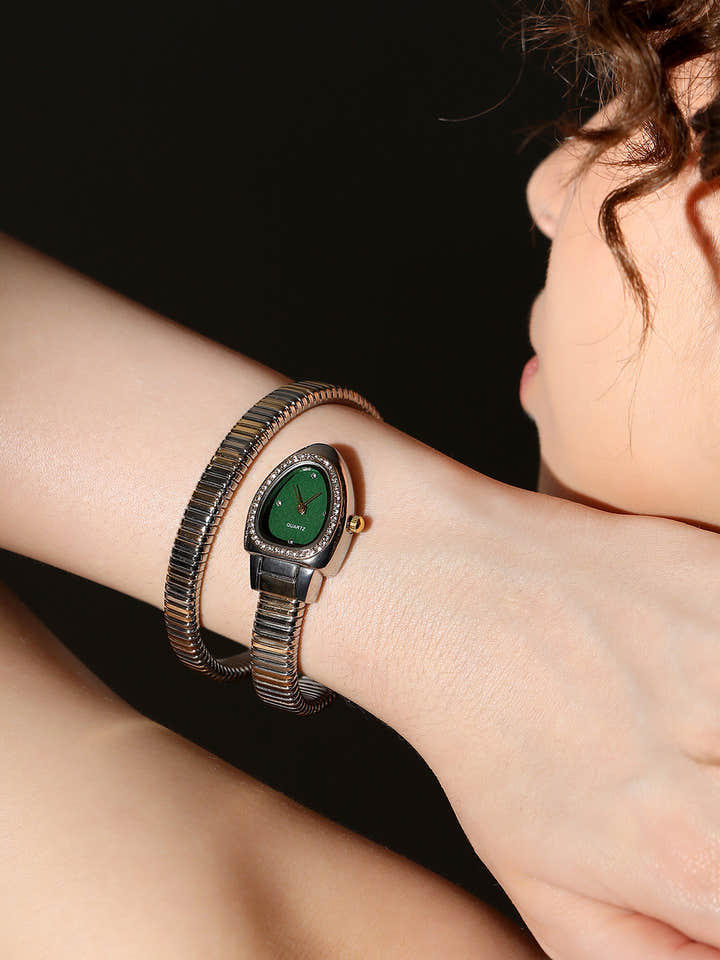 The Aurelia Gem Wrap Oval Watch -  Rose Gold & Emerald