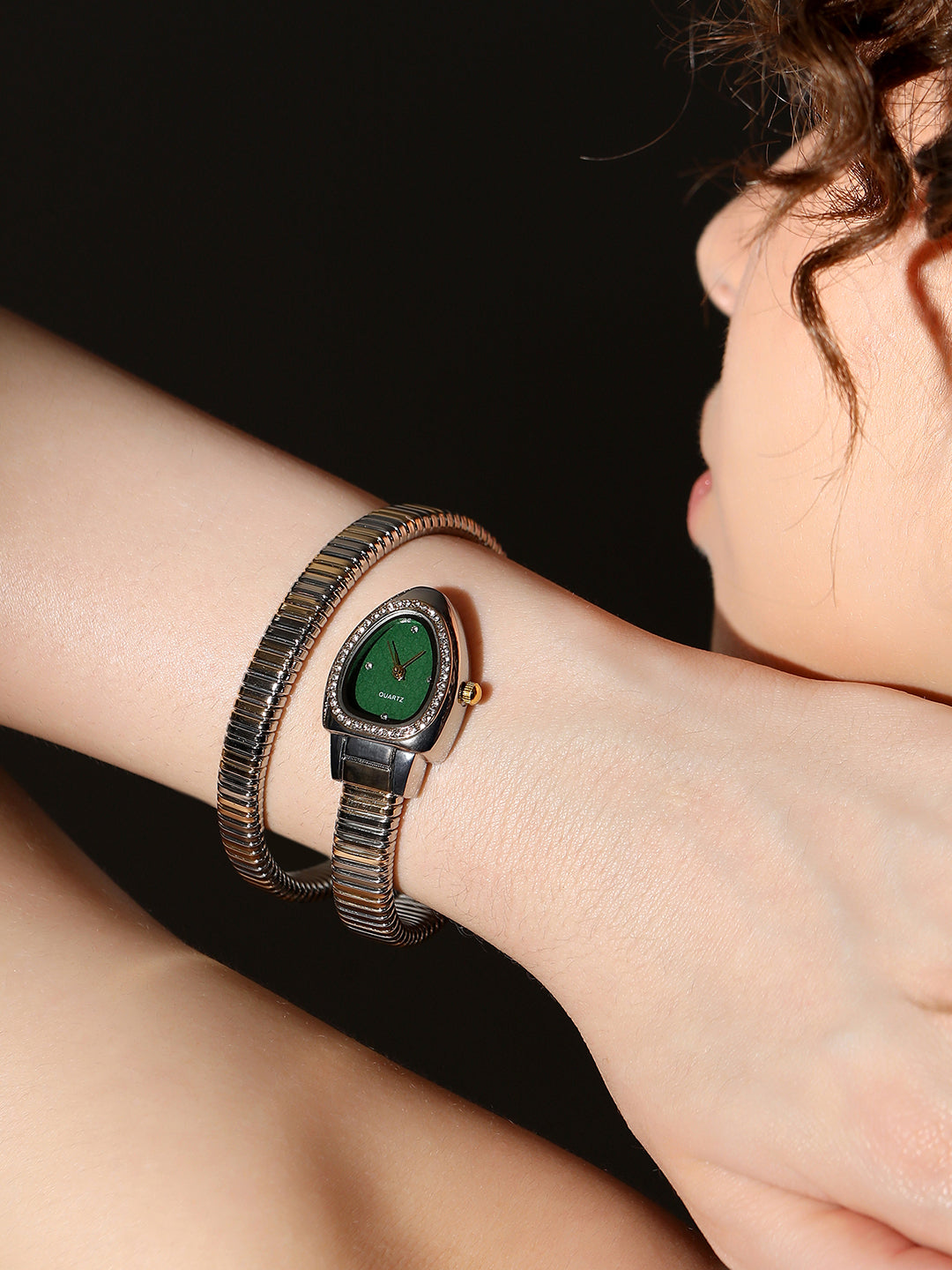 The Aurelia Gem Wrap Oval Watch -  Rose Gold & Emerald