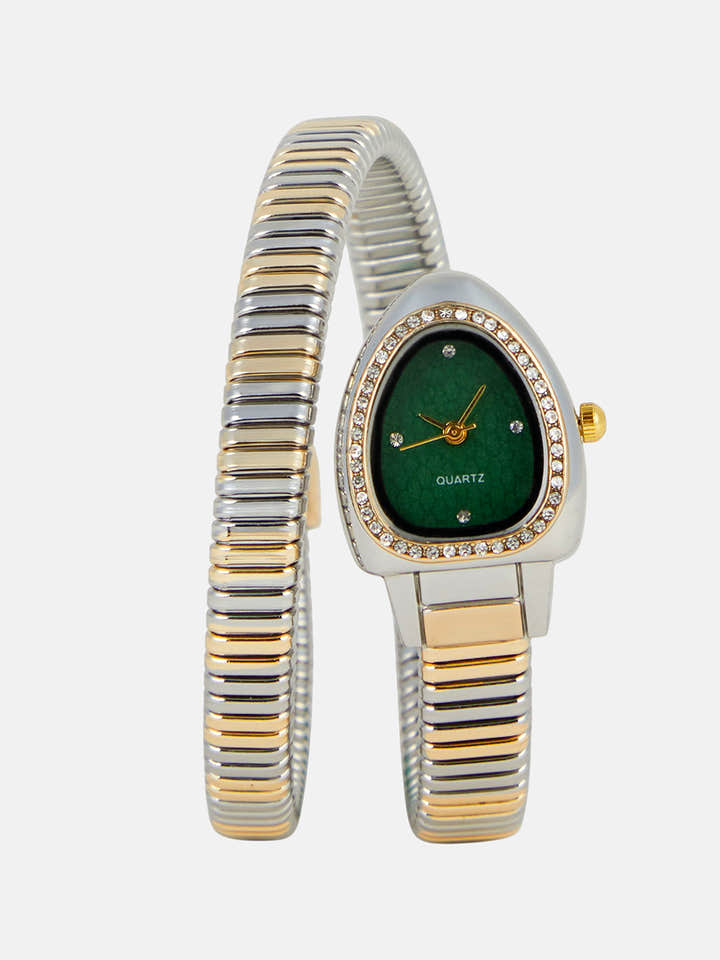 The Aurelia Gem Wrap Oval Watch -  Rose Gold & Emerald