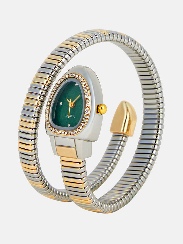 The Aurelia Gem Wrap Oval Watch -  Rose Gold & Emerald