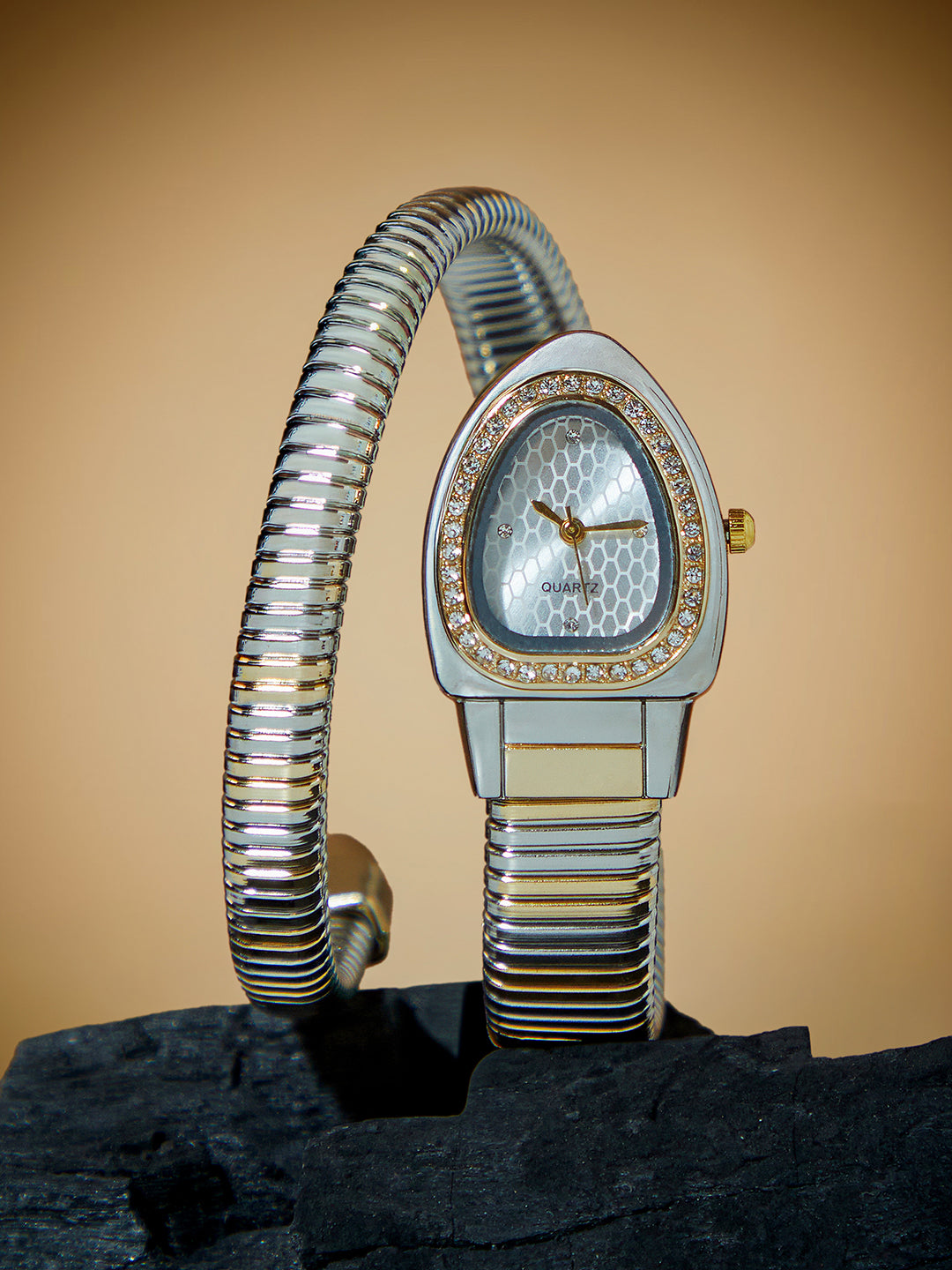 The Aurelia Gem Wrap Oval Watch -  Metallic Silver