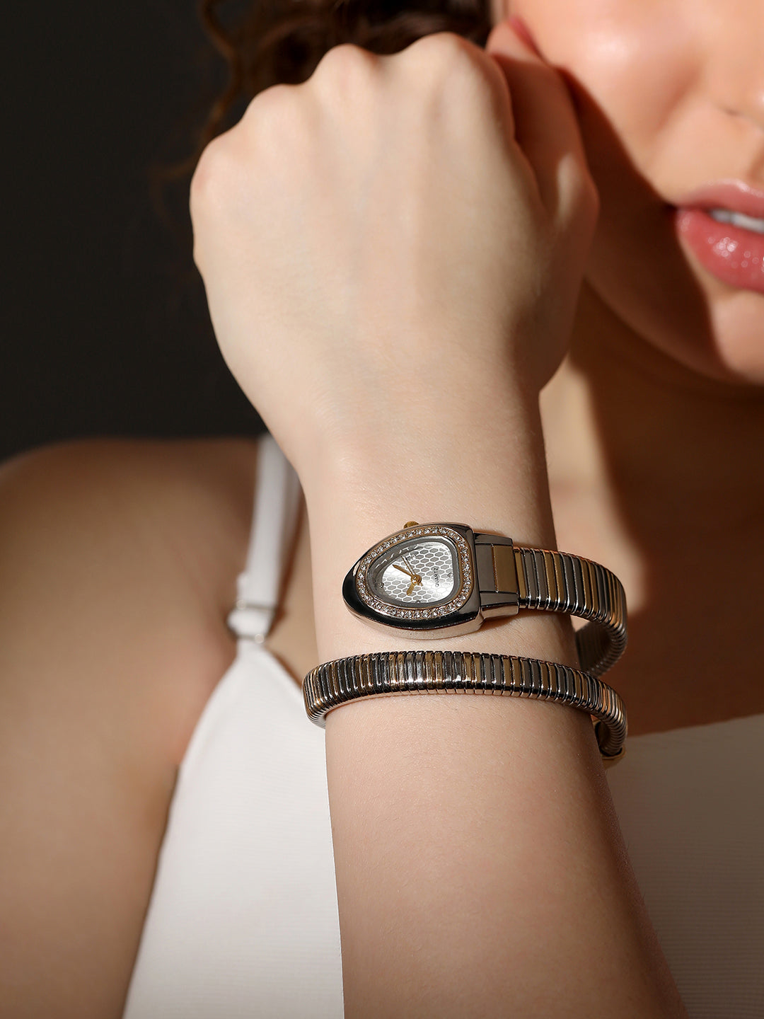 The Aurelia Gem Wrap Oval Watch -  Metallic Silver