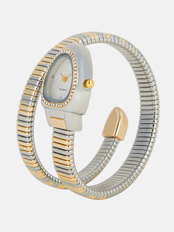 The Aurelia Gem Wrap Oval Watch -  Metallic Silver