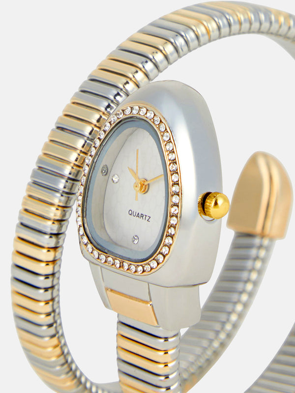 The Aurelia Gem Wrap Oval Watch -  Metallic Silver