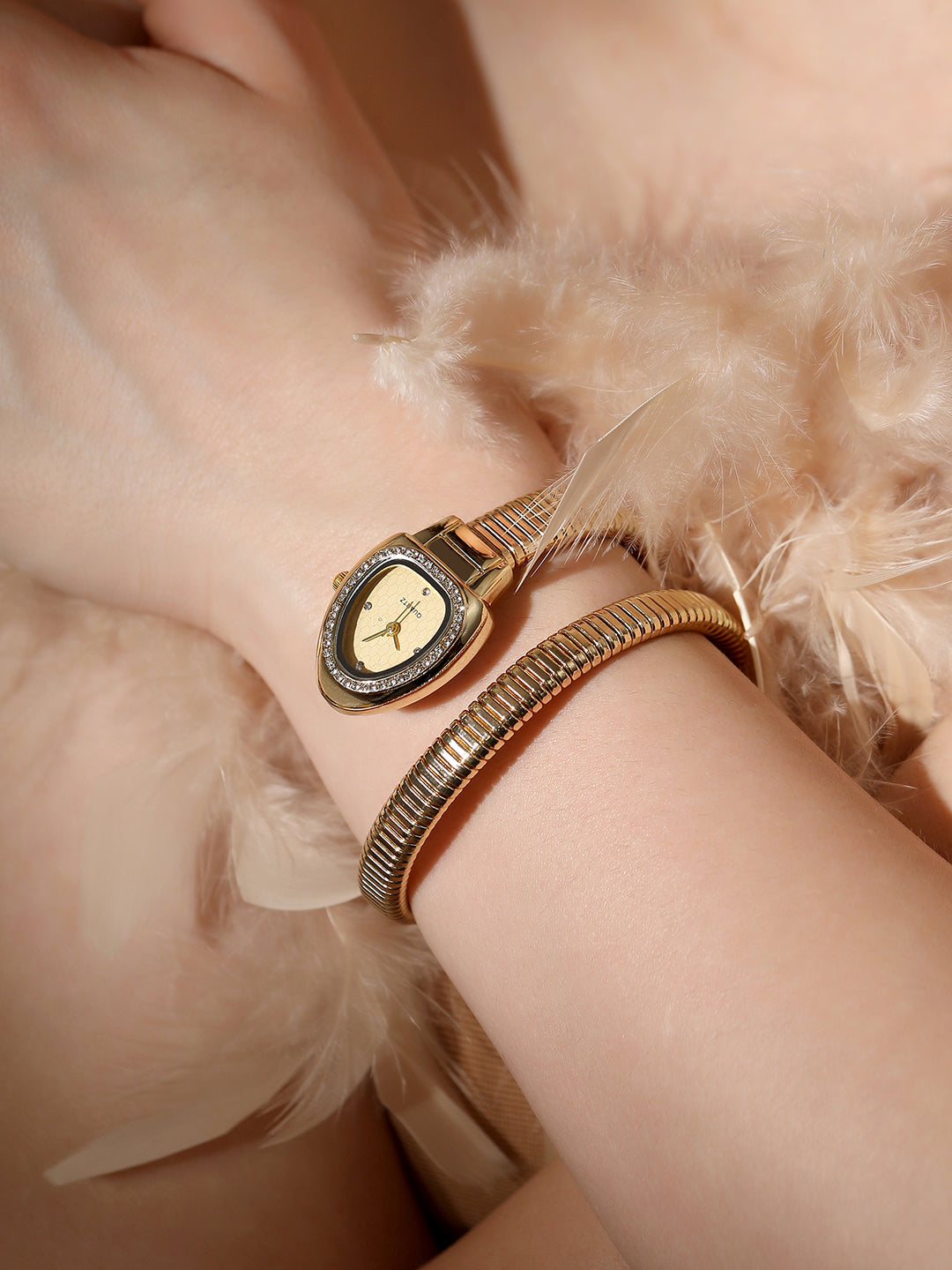 The Aurelia Gem Wrap Oval Watch -  Champagne Gold