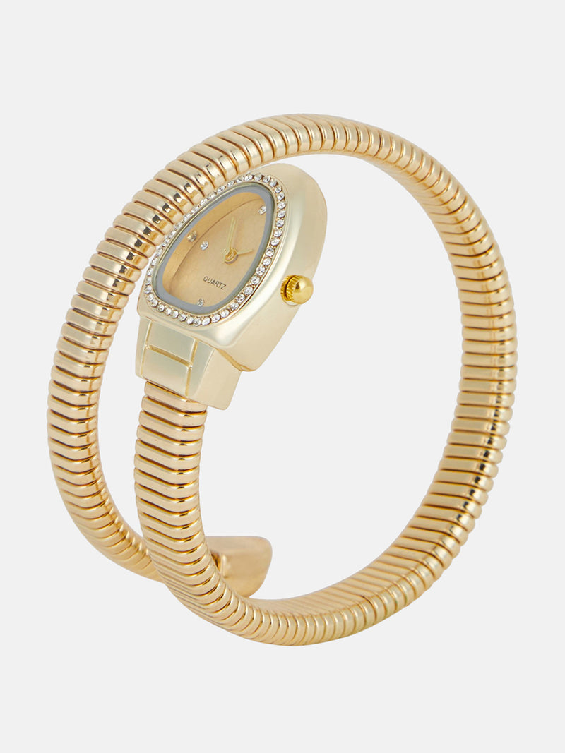 The Aurelia Gem Wrap Oval Watch -  Champagne Gold