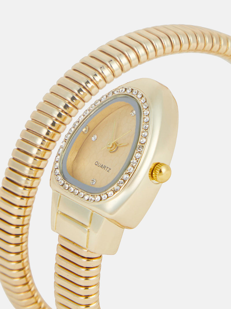 The Aurelia Gem Wrap Oval Watch -  Champagne Gold
