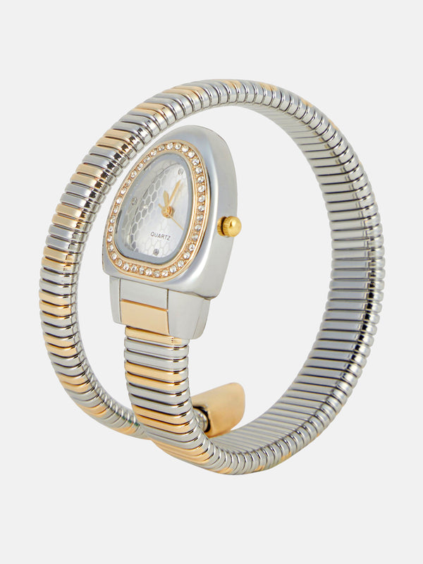 The Aurelia Gem Wrap Oval Watch -  Metallic Silver