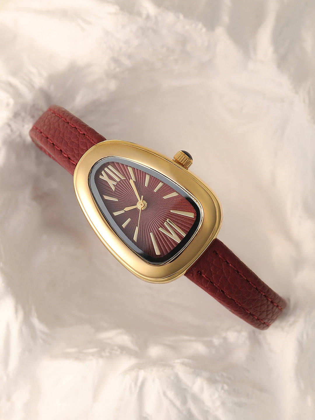 The Sunray Oval Watch - Burgundy Red