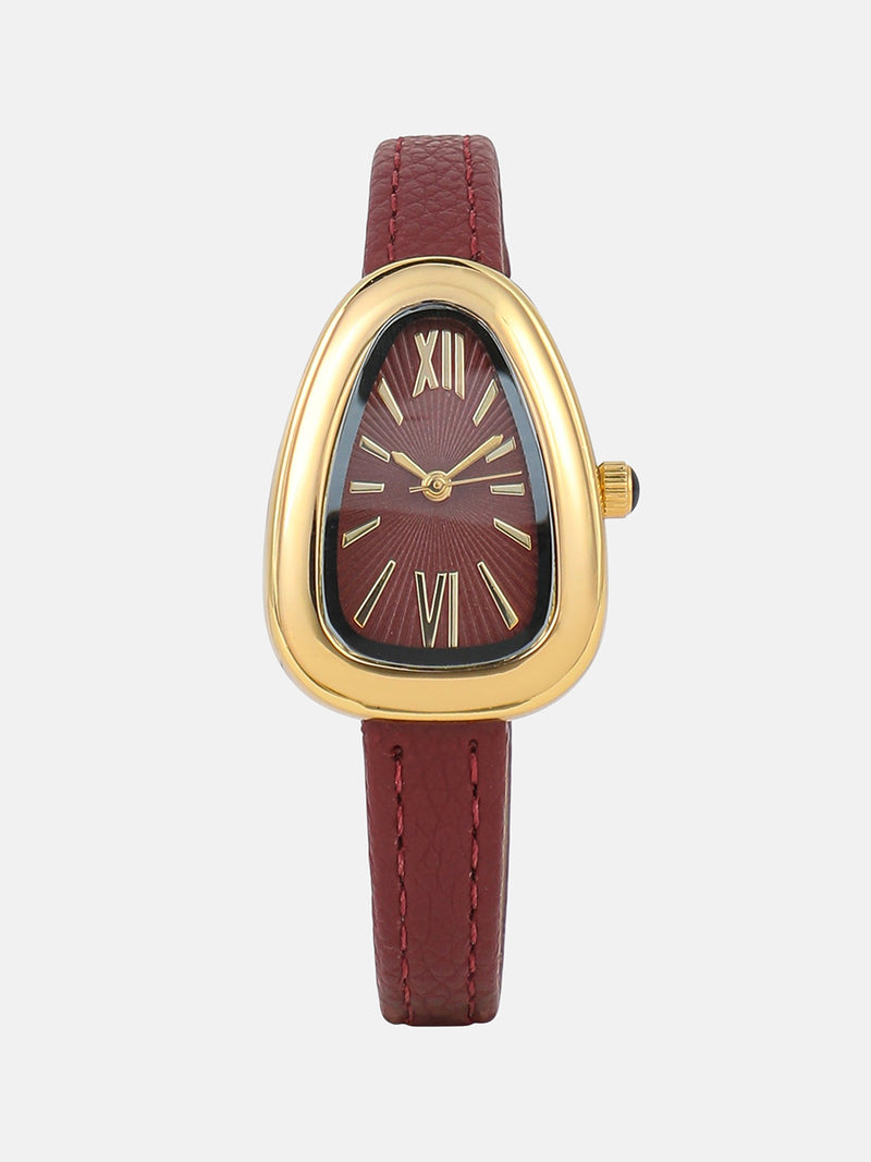 The Sunray Oval Watch - Burgundy Red