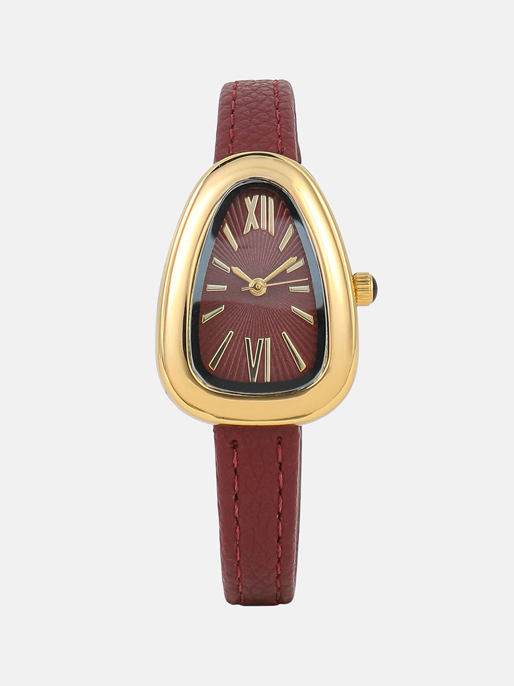 The Sunray Oval Watch - Burgundy Red