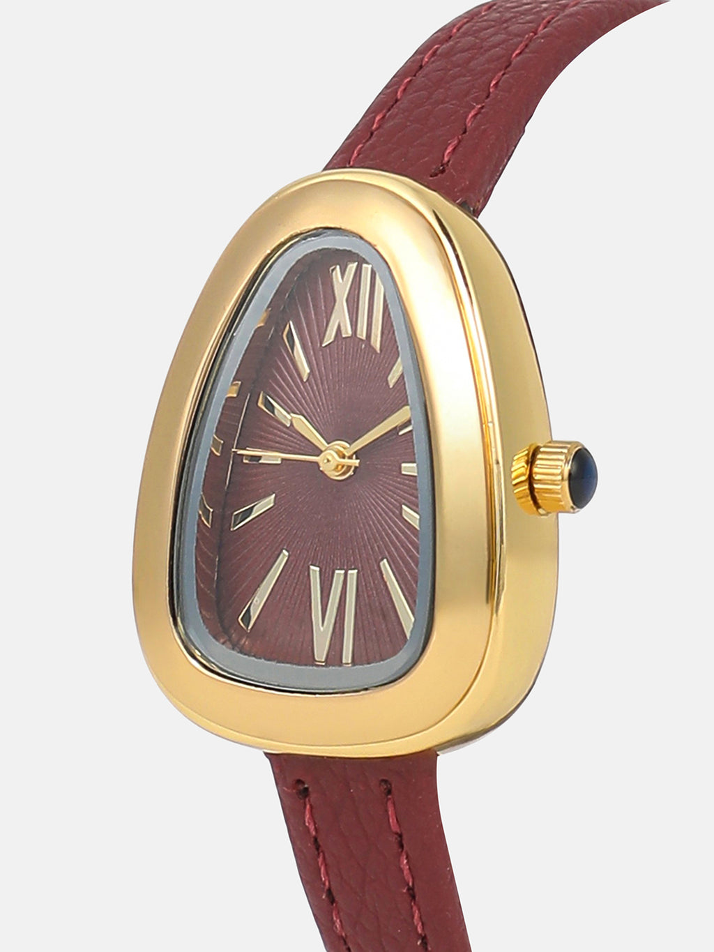 The Sunray Oval Watch - Burgundy Red