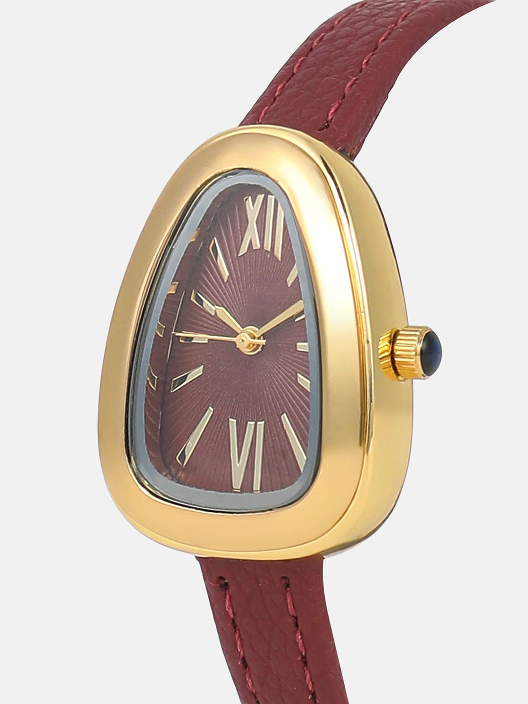 The Sunray Oval Watch - Burgundy Red