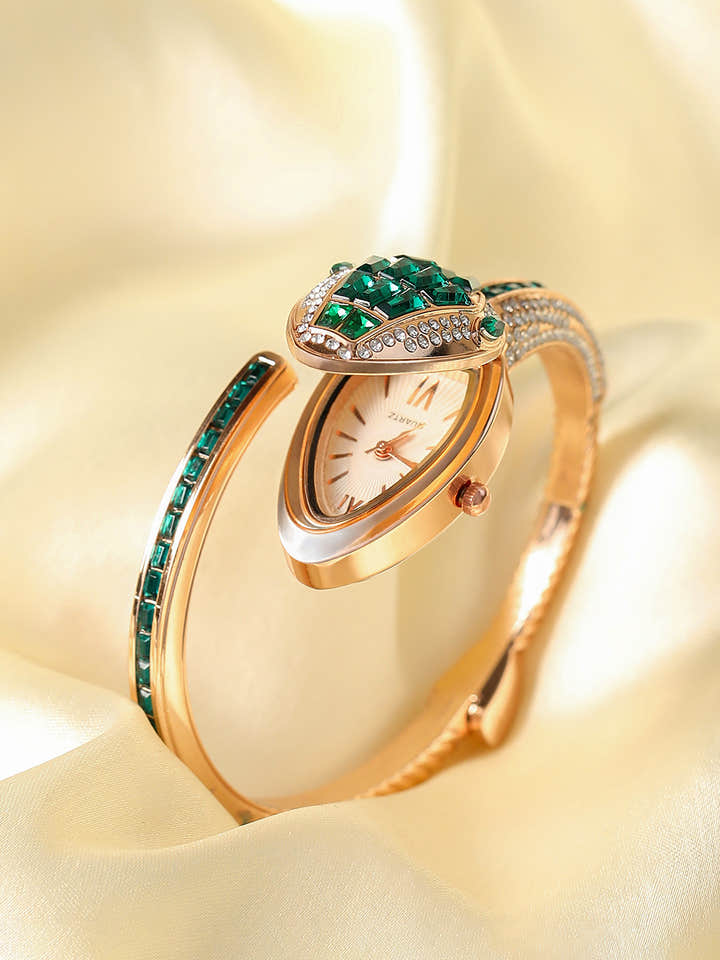 The Luxe Crystal Watch - Emerald Rose