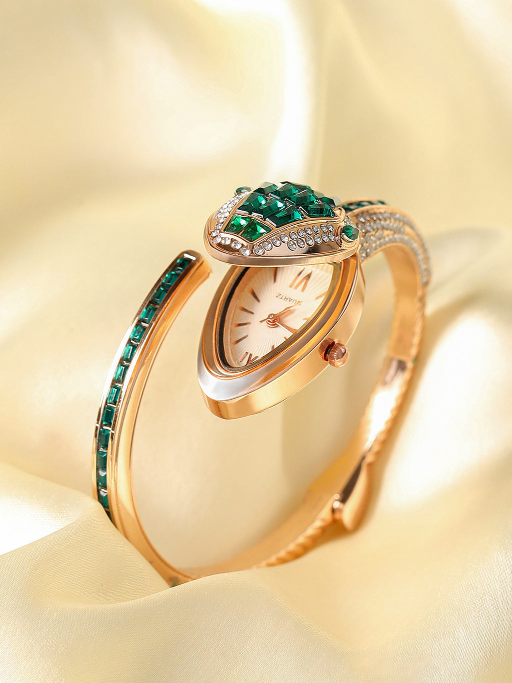 The Luxe Crystal Watch - Emerald Rose