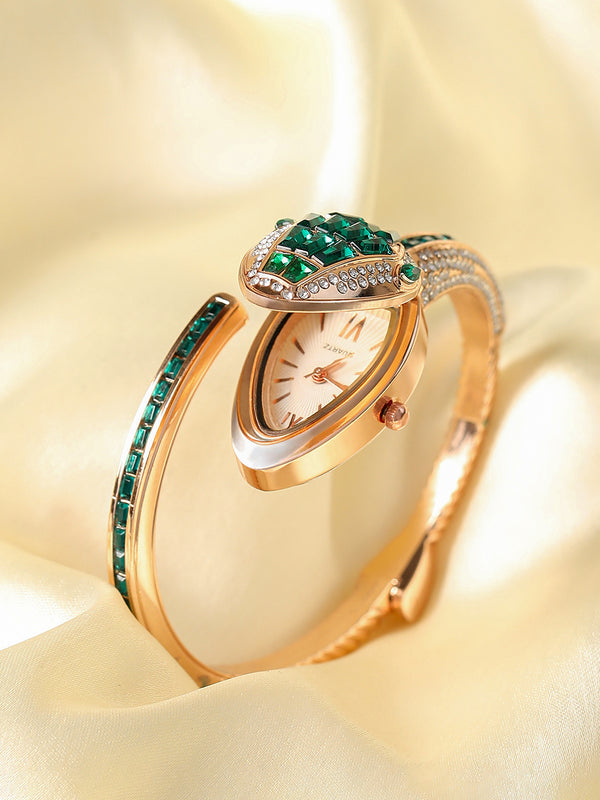 The Luxe Crystal Watch - Emerald Rose