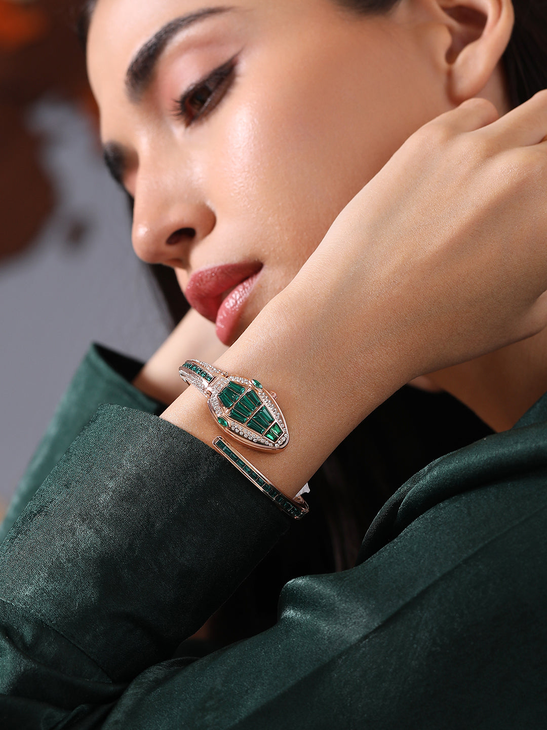 The Luxe Crystal Watch - Emerald Rose