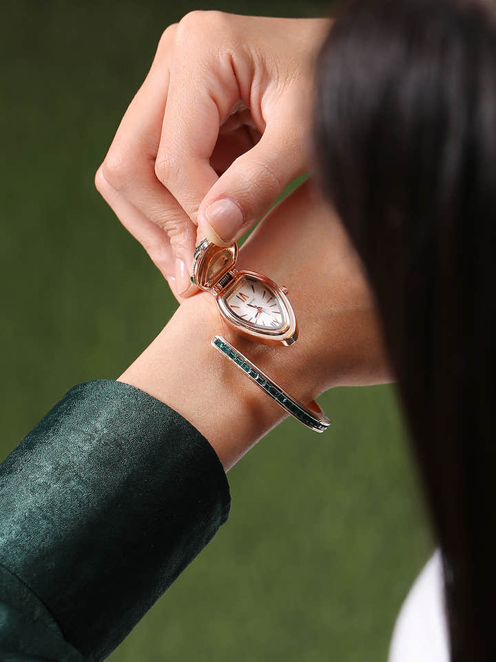 The Luxe Crystal Watch - Emerald Rose