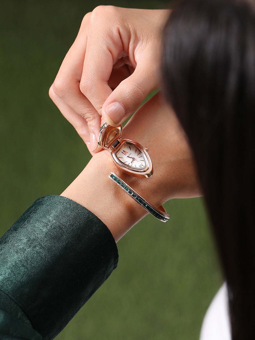 The Luxe Crystal Watch - Emerald Rose
